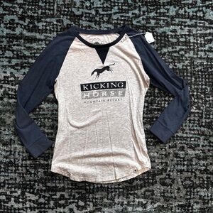 Kids/Teen Long Sleeve Tee XL - Navy/Grey - Kicking Horse Mountain Resort